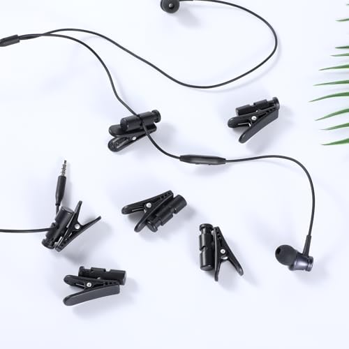 6 Pcs Headphone Clips, Black Headset Cable Clips for Earphone Wire Collar Clamp Clothing Clip Plastic Lapel Mic Clip for 2-4mm Cables