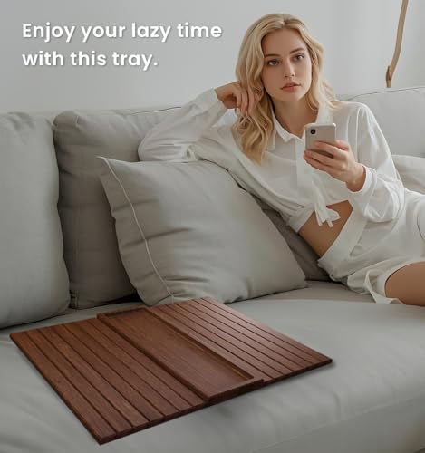 Sofa Arm Tray,Bamboo Folding Couch Arm Tray,Sofa Armrest Tray with Anti-Slip Pad for Drinks,Snacks,Phone,Remote Control(Brown) - color: Brown