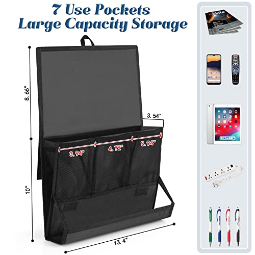 Bedside Storage Organizer with Power Strip Holder and Adjustable Straps Bed Hanging Bag for Home Bunk Bed Dorm Sofa (Black) - color: Black