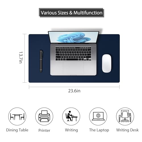 Leather Desk Pad Protector, Mouse Pad, Non-Slip Computer Mat for Desk, PU Leather Office Desk Mat for Home & Office, Waterproof Laptop Desk Blotter Pad for Keyboard and Mouse, Navy (13.7''X23.6'') - color: Navy, size: 13.7''X23.6''