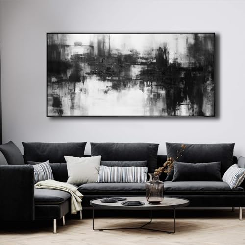 Abstract Wall Art Framed Home Artwork Decor Black and White Modern Minimalist Canvas Painting Living Room Decor for Bedroom Office Wall Decor 24"x48" - color: Black, size: 48"L x 24"W