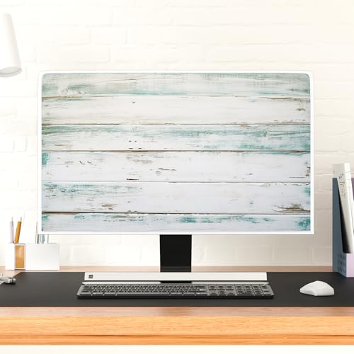 Waterproof Monitor Dust Covers 22,23,24,25 Inch Anti-Static LCD-Silky HD Panel Dust Protective Sleeve Compatible with iMac 24 Inch,22-25 PC,Desktop and TV,Vintage Gray Wooden Board - color: green and white, size: 22-25 Inch