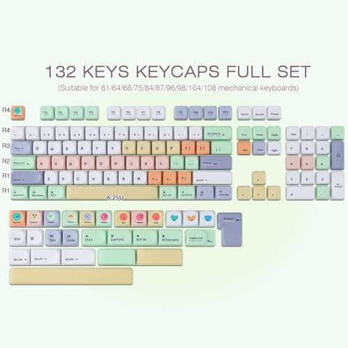 Tsungup MOA Keycaps,Clean & Minimal 130 Keys Magic Bean Custom Keycaps,PBT Cute Dye Sub Key Caps Keyboard Keycap Set for MX Switches Mechanical - color: White&Yellow
