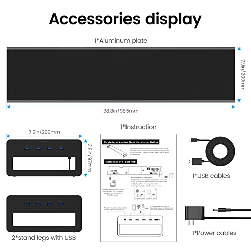 Vaydeer Dual Monitor Stand Computer Riser with USB 3.0 Hub Ports, Double Metal Stand for 2 Computer, TV, PC, Printer, Multi Media Speaker, Multifunctional Desktop Organizer