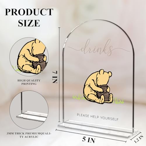 Cute Bear Baby Shower Sign Decor Arch Acrylic 5x7 Inch Sign 17 | Cute Bear Centerpieces Baby Shower & Event Gift Stations Dessert Table Decor - color: BDrinks