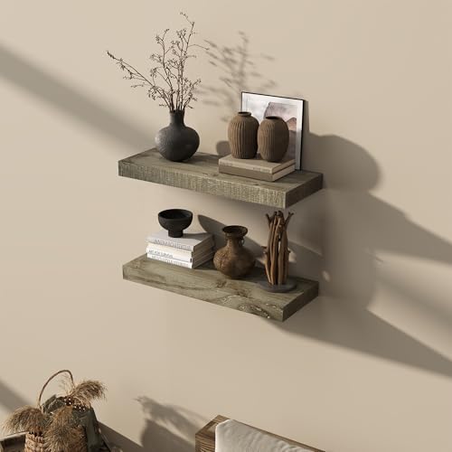 Acovy 24/30/36/40/48/55/72" Unfinished Solid Reclaimed Wood Floating Shelves, Rustic Heavy-Duty Wall Shelves, 8" Deep Floating Shelf for Living Room, Bathroom, Bedroom and Kitchen, Grey - color: Cement Grey, size: 24inches-2P