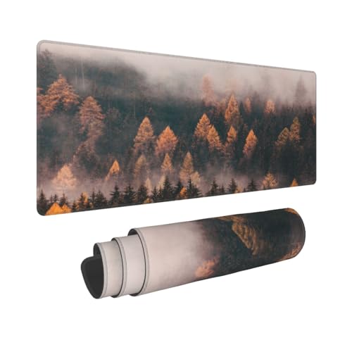 Nature Forest Gaming Mouse Pad, Tree Jungle Woodland Large Extended Desk Mat 11.8X 31.5 inches with Non-Slip Base & Stitched Edges, Waterproof Desk Mat for Office, Home, Laptop, Computer Keyboard - color: Nature Forest_14