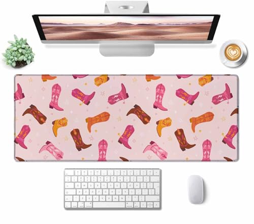 Gaming Mouse Pad, XXL Extended Computer Keyboard Long Mouse Mat, Large Desk Pad for Office Laptop, Non-Slip Rubber Base with Stitched Edge Mousepad, 31.5X11.8 inch Cowgirl Boots Pattern - color: Cowgirl Boots Pattern, size: 31.5" x 11.8"
