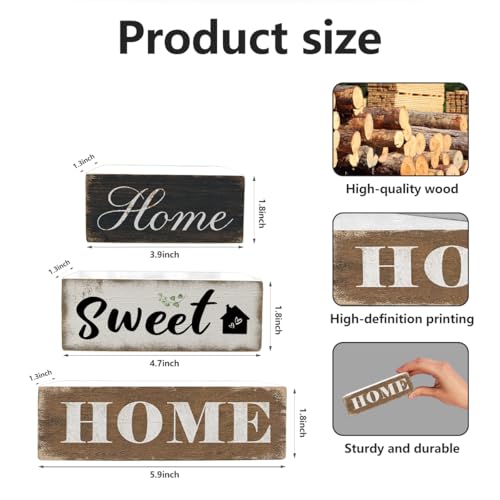 3 Pcs Farmhouse Wood Table Decoration Rustic Home Tiered Tray Decor Wooden Block Sign Retro Housewarming Gift Sweet Home Tabletop Centerpiece for Desk Floating Shelf Mantel - color: HOME