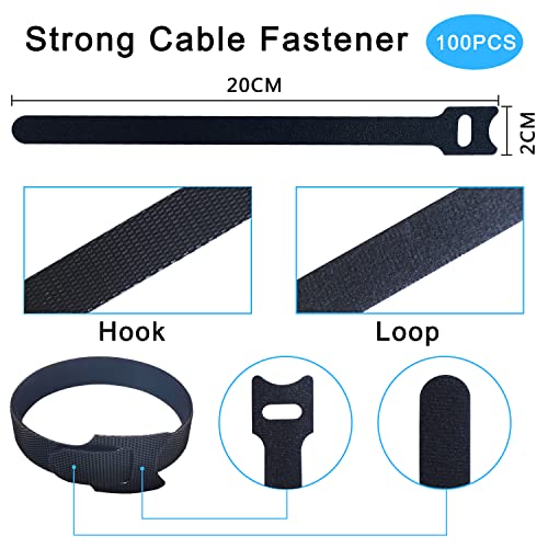 100pcs Reusable Cable Ties 7.8 In |Adjustable Cord Straps&Wire Wraps|Hook and Loop Cable Management Organizer - style: 7.8 Inch