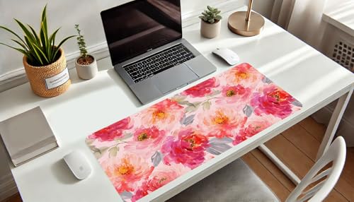 French Koko Large Mouse Pad Desk Mat Keyboard Pad Desktop Office School Essentials Decor Big Extended Laptop Protector Computer Accessories Pretty Mousepad Women Girls Watercolor Flower XL 36" x 16.5" - color: Call Me Pretty, size: 16.5" x 36"