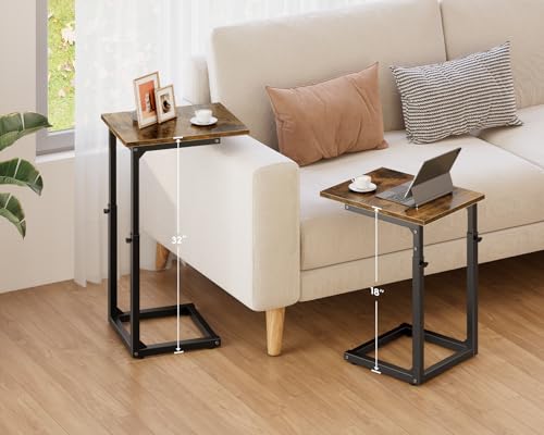 Vagusicc C-Shaped End Table for Couch, 33" Tall C Table Adjustable Height Side Table, Couch Side Tables with Metal Frame Slide Under Sofa, Sofa Table TV Tray for Living Room, Bedroom, Bedside, Brown - color: Rustic Brown, style: Ordinary