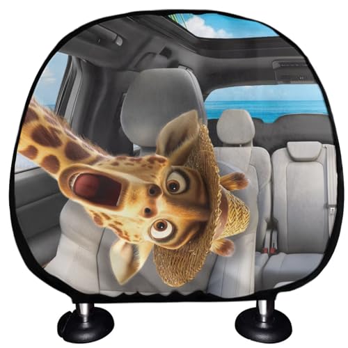 Funny Giraffe Car Seat Headrest Covers Set 2 Pack Stretchy Vehicle Seat Pillow Cover Womens Cute Interior Accessories Head Rest Cushion Pads Portable Dust Covers - color: Funny Giraffe