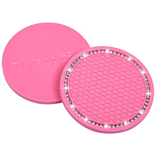 Bling Car Coasters, Wisdompro 2 Pack PVC Car Cup Holder Insert Coaster - Anti Slip Universal Vehicle Interior Accessories Crystal Glitter Cup Mats for Women and Men (2.75" Diameter, Pink) - color: Pink