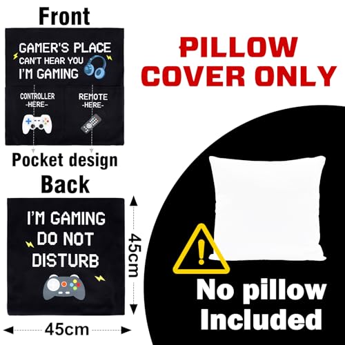 GOAUS Gamer Gifts Funny Socks, Light Up Gaming Pillow Cover 18x18 inch Dual Pockets, Gifts for Men Dad Teens Teenage Boys Son Boyfriend - color: Gaming