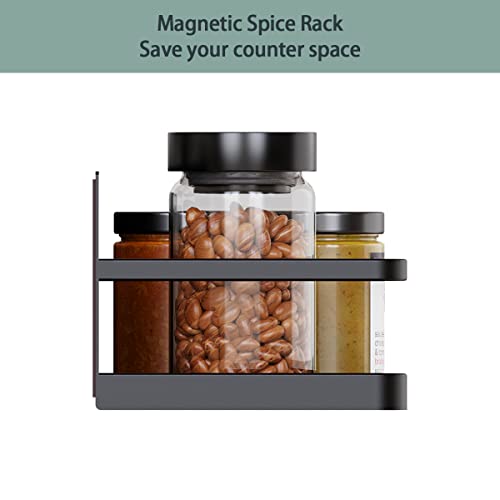Magnetic Spice Rack Organizer Single Tier Refrigerator Spice Storage Shelf, kitchen organization, Easy to Install the Side of Refrigerator Can Hold spices,Jar of Olive Oil, Pepper, Small Things - color: Black, size: 1 PACK