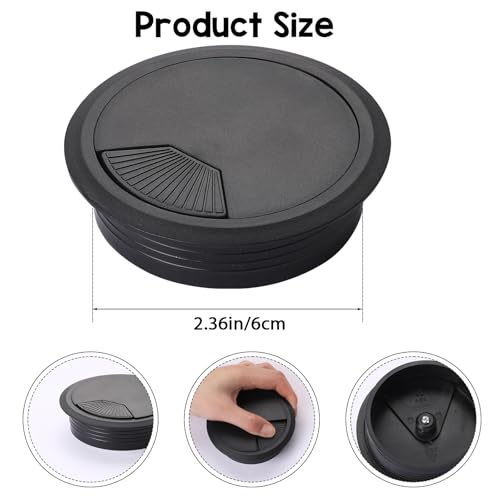 2PCS Black Cable Grommets Desk Hole Cover 60mm 2-3/8 Inch Desk Hole Grommet Table Cord Cable Grommet Desk Wire Hole Plug Cover for Cables and Cords Management Office Supplies