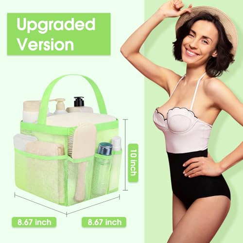 Attmu Mesh Shower Caddy Portable for College Dorm Room Camping Essentials, Shower Caddy Dorm with 9-Pockets, Large Capacity Hanging Basket Bathroom Bag for Toiletry, Swimming, Gym, Camp, Beach - color: light green