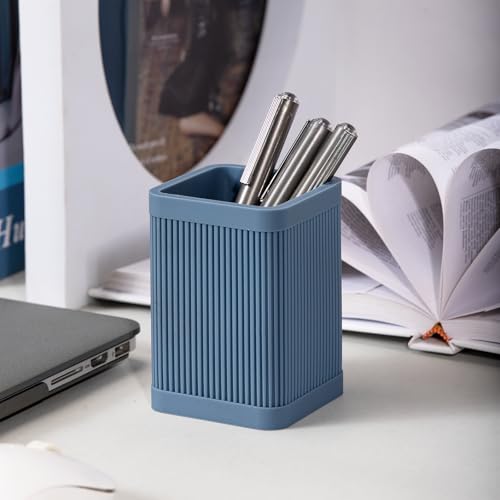 HighHerz Aesthetic Pen Holder For Desk, Modern Silicone Pencil Holder, Stylish Office Desk Decor, Made of 5 mm Thickened Premium Silicone, Office Desk Organizer And Accessories (Dark Blue) - color: Dark Blue