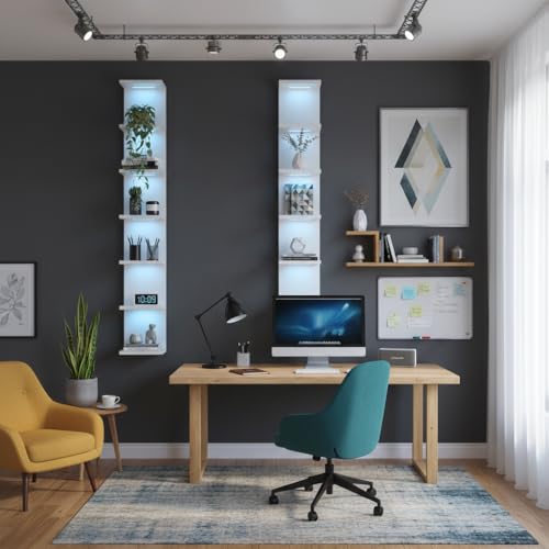 7 Tier Wall Shelves with RGB Light, Lack Wall Shelf Unit, Vertical Shelf with Remonte Control,White Shelves - color: Rgb-white