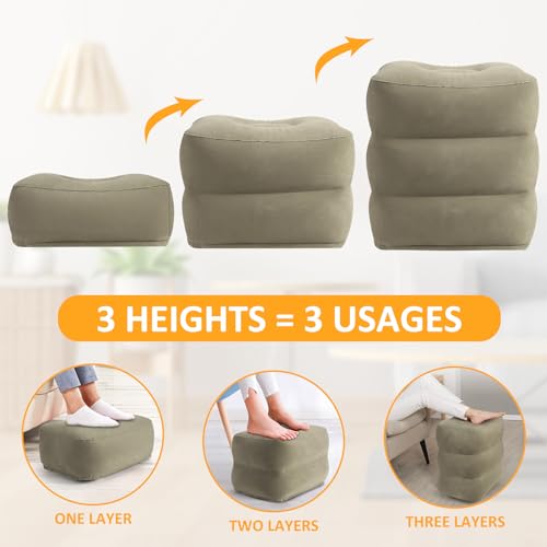 Inflatable Foot Rest Pillow for Travel - Adjustable Height Flight Foot Rest with Eye Mask and Earplugs for Kids & Adults on Airplane, Car, Train, Office, and Home (Gray, 2 PCS) - color: Gray, size: 2 Pack