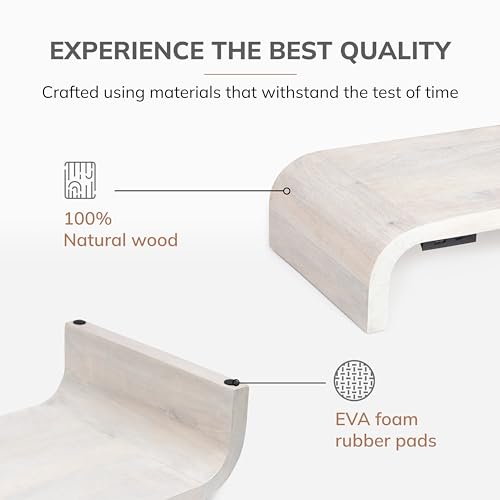 Anji Mountain Wood Monitor Stand Riser Desk Desktop Organizer Table for Home, Office Workspace, Laptop Riser, Ergonomic Design Stand for Gaming Setup, with Power Source, White Wash - color: White Wash, size: Basic Stand With USB Ports