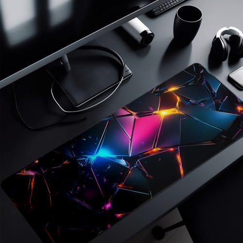 Stylish Geometric Mouse Pad Abstract Black Mouse Pad 31.5x11.8 Inch Geometric Texture Non-Slip Rubber Base Large Mousepad Stitched Edges Keyboard Mouse Mat Desk Pad for Office and Home - color: Stylish Geometric