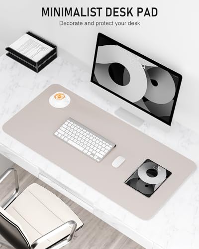 Desk Pad, 23.6" x 13.8" PU Leather Non-Slip Desk Mat Large Mouse Pad for Desktop, Waterproof Laptop Computer Writing Mat for Office, Home, Work, Gaming, Beige Gray - color: Beige Gray, size: 23.6" x 13.8"