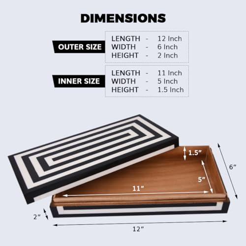 Handicrafts Home Large Decorative Storage Box 12x6– Coffee Table Organizer Box, Modern Home Décor Accent, Keepsake Memory Box, Jewelry Storage Box, Boho Decorative Box with Lid for Shelf, Mantle Decor - color: Concentric, size: 12 x 6 x 2 Inches