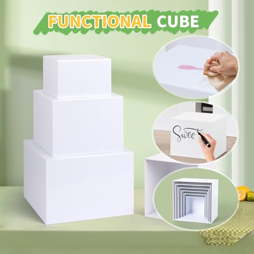 10 Pcs Acrylic Buffet Risers, Large Stackable Food Display Stand, Nesting Cube Box with Hollow Bottom, Food Risers for Buffet Table Dessert Jewelry Catering(10'' 9'' 8'' 7'' 6'' 5'' 5'' 4'' 4'' 3'') - color: White, size: 10Pcs(10'' 9'' 8'' 7'' 6'' 5'' 5''