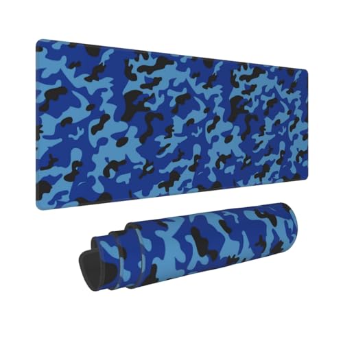 Dark Blue Camouflage Mouse Pad Large Gaming Mousepad Non-Slip Rubber Base Keyboard Mouse Mat for Laptop Keyboard Desktop 31.5 x 11.8 inch - color: Dark Blue Camouflage