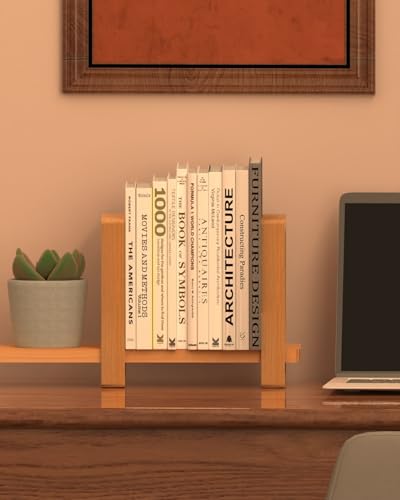 100% Solid Wood Adjustable Desktop Bookshelf, Retro Tabletop Bookshelf, Desk Shelf Living Room, Home, Office, Perfect for Magazine, Books, Cookbooks, No Tools Required to Assemble (Yellow) - color: Yellow