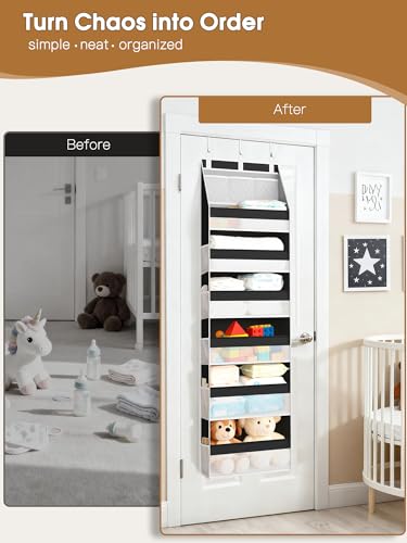 Criusia Over the Door Organizer, Heavy-Duty 6-Shelf Hanging Storage with 13 Mesh Pockets, 55lbs Capacity Behind the Door Storage for Nursery, Bathroom, Bedroom, and Dorm, Black - color: Black, size: 1 PACK