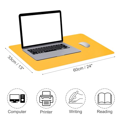Patikil Desk Mat, 24"x13" Non-Slip Waterproof PU Leather Desk Pad Protector Cover Dual Sided for Office/Home Work/Study, Yellow - color: Yellow, size: 13" x 24"