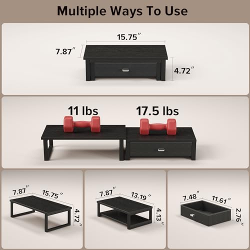 WOHOMO Dual Monitor Stand Riser with Drawers, Wood Desk Organizers for 2 Monitors, Desktop Storage Stand for Computer, Laptop, Black - color: Black