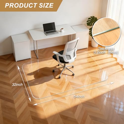Vicwe Glass Chair Mat for Carpet,32"x54" Tempered Glass Office Chair Mat,1/5" Thick Glass Chair Mat with Rounded and Polished Edges,Smooth Glide for Carpet & Hardwood Floor Protection - size: 32"x 54"x 1/5"Thick
