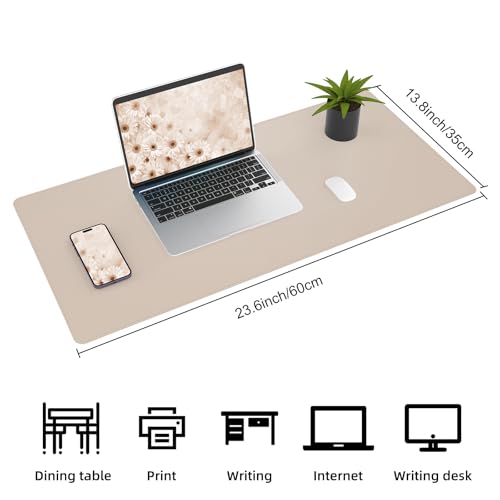 AFIING Desk Mat, Beige, 23.6" x 13.8", Desk Pad Protector | Dual-Sided Cork & PU Leather, Waterproof, Non-Slip for Mouse, Writing, Home Office, Study & Laptop - color: Beige, size: 23.6" x 13.7"