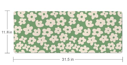 Large Gaming Mouse Pad with Stitched Edges, Green Background Groovy Flowers Desk Mat, Extended XL Keyboard Pad, Non-Slip Rubber Base Desk Pad for Keyboard and Mouse, 31.5X11.8 inch - color: Green Background Groovy Flowers