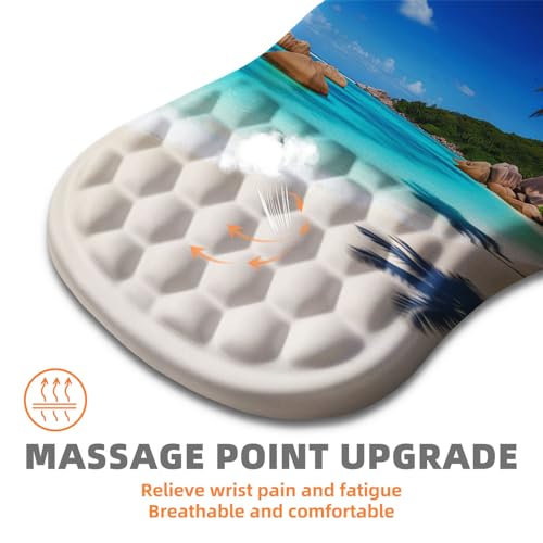 Ergonomic Mouse Pad with Wrist Rest, Memory Foam Wrist Support for Carpal Tunnel Pain Relief, Massage Design Mousepad and Non-Slip Base for Office and Gaming, 12x8 Inch, Summer Beach - color: Summer Beach