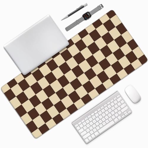 Brown Checkered Mouse Pad Large Desk Mat for Keyboard and Mouse Non-Slip Gaming Mousepad Office Desk Accessories for Computer 35.4x15.7Inch - color: Brown Checkered