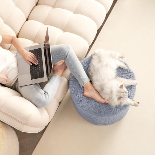 Hansleep Round Pouf Ottoman Foot Rest, Footstool, Grey | High-Density One-Piece Foam, 20 x 15 Inch, Firm & Stable, for Couch, Bedroom, Living Room, Machine Washable Cover - color: Grey, size: 20"D x 20"W x 15"H