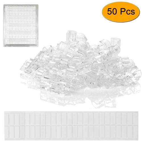 SOULWIT 50 Pcs Self Adhesive Cable Management Clips, Cable Organizers Sticky Wire Clips Cord Holder for TV PC Laptop Ethernet Cable Desktop Home Office (Transparent) - color: Transparent