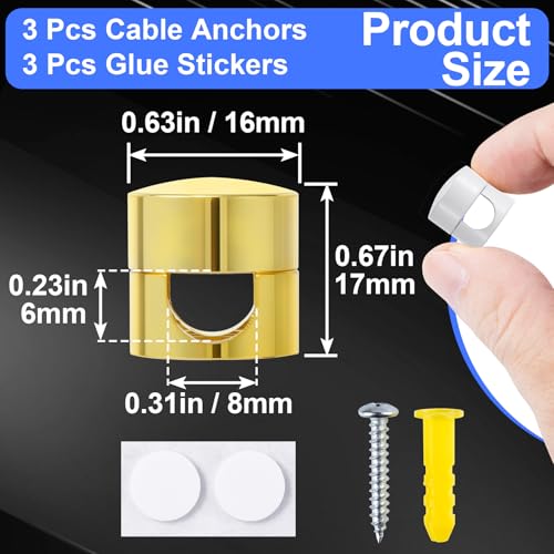 SmallCat 3 Sets Charger Holders for Cords, Adjustable Cable Anchor Holders, Adhesive Metal Cord Clips, Cable Management Wire Organizers for Desk, Office, Nightstand - Gold, White, Silver - color: Gold, White, Silver, 3 Sets, size: 3 Sets