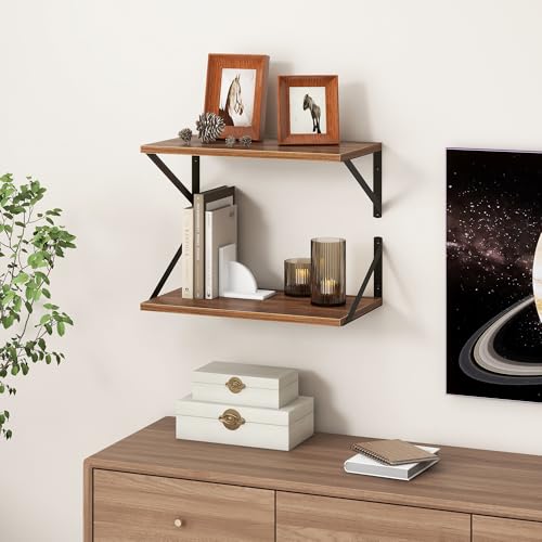 Fun Memories 18" W x10 D Floating Shelves, Farmhouse Wall Shelves Home Decor Shelf, Deep Bathroom Shelves with Bracket, 10 Inch Deep Wall Shelf for Living Room, Kitchen, Bedroom, Walnut, Set of 2 - color: Walnut, size: 18"W x 10"D