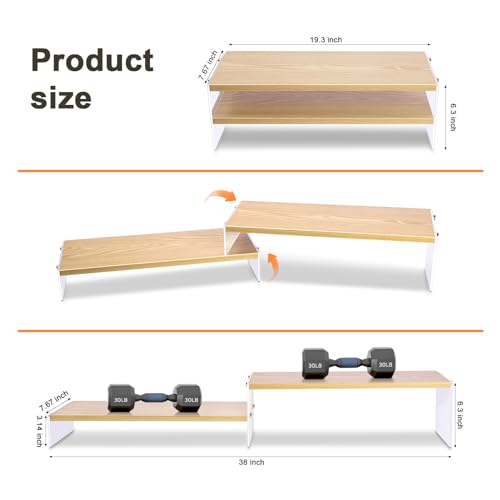 YGYQZ Adjustable Monitor Stand Riser with Acrylic Legs丨7.67" Wide Dual Monitor Stand for Desk丨2-Tier Wood Desktop Organizer for Computer, Laptop, Printer & PC丨Modern Aesthetic Desk Shelf(wood-flat) - color: wood-flat, size: 7.67' W*19.3L
