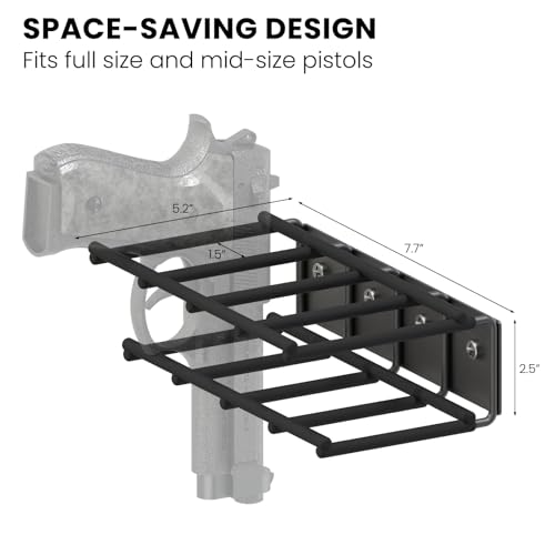 UNITEDPOWER Wall Mount Pistol Rack, 4 Handgun Holder for Gun Cabinet Storage, Revolvers Safe Organizer, Metal Gun Stand Fit Most Pistols With Laser Sights