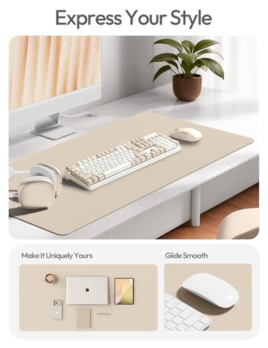 YSAGi Leather Desk Protector, Office Mat, Large Mouse Mat, Non-Slip PU Leather Blotter, Laptop Desk, Waterproof Writing Pad for Office and Home (Eggshell, 35.4" x 17") - color: Eggshell, size: 35.4" x 17"