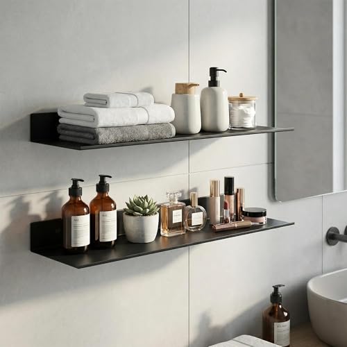 Z metnal Wall Shelf, Long Floating Shelves, Metal Hanging Shelf for Living Room Kitchen Storage Entry, Aluminum, Wall Mounted, Matt Black, 24 inch, Set of 2 - color: Black, size: 24 inch (2 Pack)