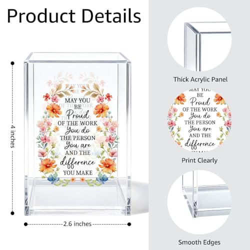 Be Proud Of The Work Acrylic Cosmetic Organizer Pen Holder, Funny Acrylic Desk Holder Cup for Pen Pencil, Inspirational Office Gifts for Coworker, Thank You Gifts for Women Leader boss Staff - color: Transparent02