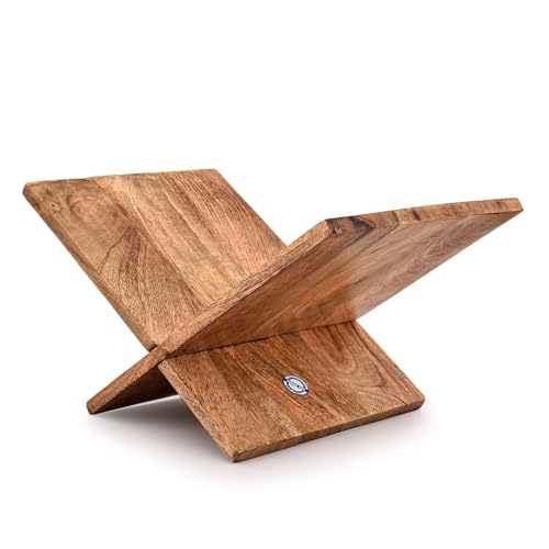 Kaizen Casa Book Holder Mango Wood Cross Frame Wooden Book Holder for Display and Reading, Suitable for Art, Bible, Cookbook, Easel, Magazine, Textbooks (11" x 10" x 0.75")